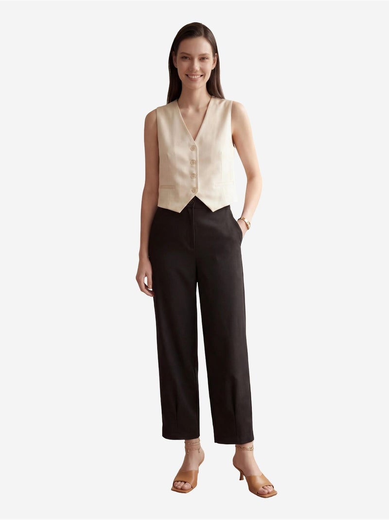 Pantalones de cintura alta y pierna recta con bolsillos my fashion Negro - Kiabi