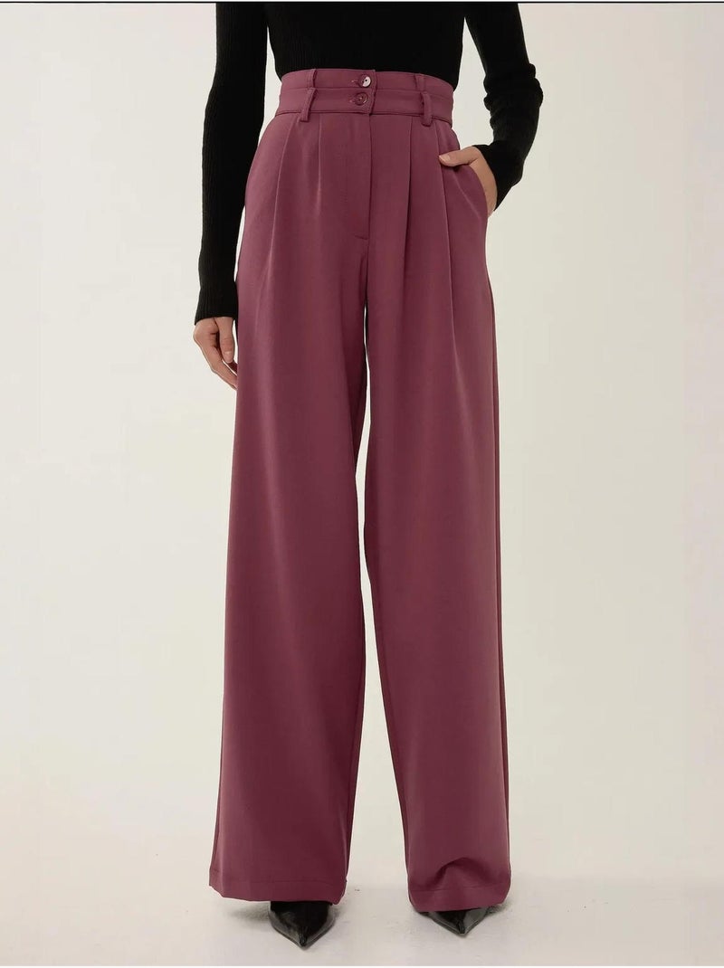 Pantalones de cintura doble y pierna ancha Rojo burdeos - Kiabi
