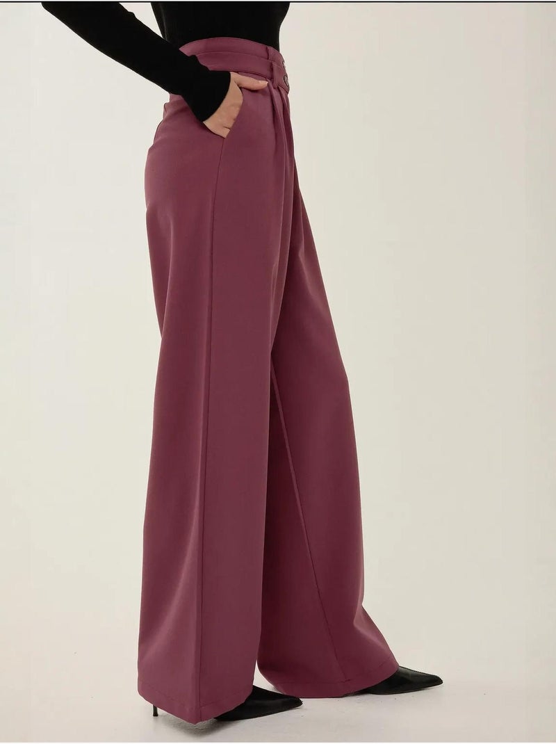 Pantalones de cintura doble y pierna ancha Rojo burdeos - Kiabi