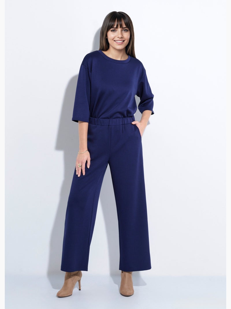 Pantalones de corte cómodo con punto suave - Afibel Azul marino - Kiabi