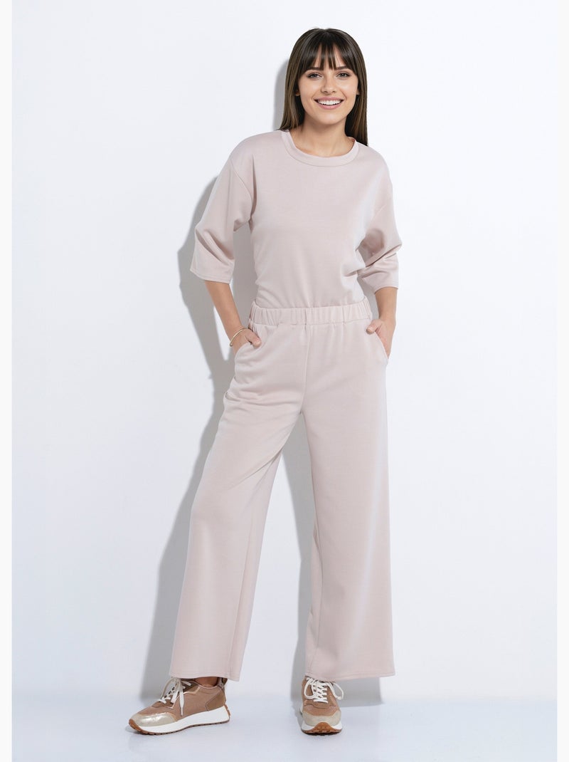 Pantalones de corte cómodo con punto suave - Afibel Beige - Kiabi