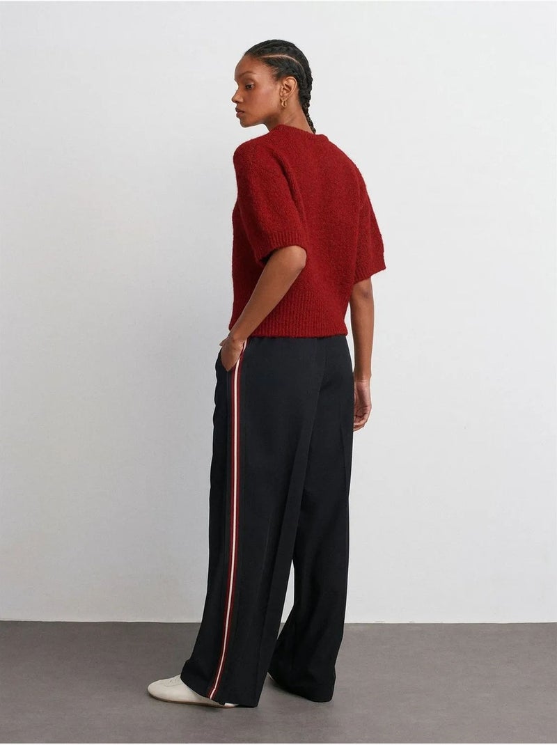 Pantalones de crepé a rayas de pernera ancha dilvin Negro - Kiabi