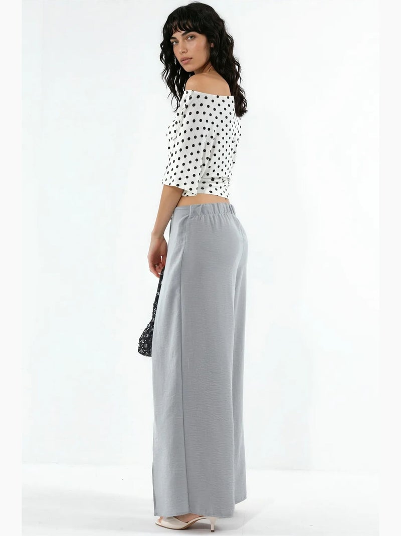 Pantalones de crepé con cintura con cordón y detalle de lazo busem Gris claro - Kiabi