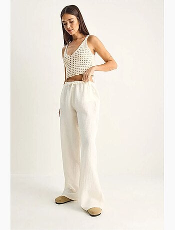 Pantalones de crepé de algodón de pernera ancha lucci
