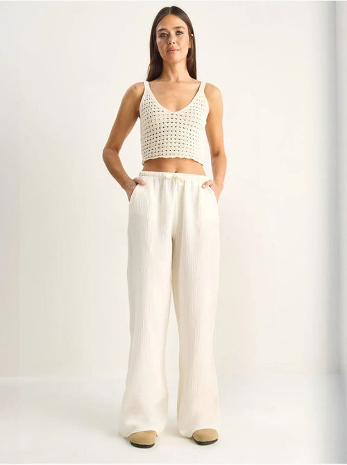Pantalones de crepé de algodón de pernera ancha lucci - Kiabi Pantalones de crepé de algodón de pernera ancha lucci - Kiabi