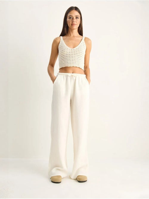 Pantalones de crepé de algodón de pernera ancha lucci - Kiabi Pantalones de crepé de algodón de pernera ancha lucci - Kiabi
