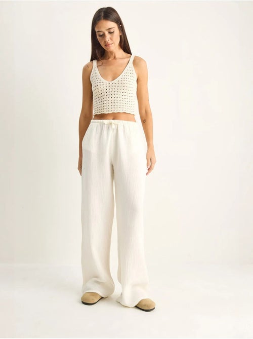 Pantalones de crepé de algodón de pernera ancha lucci - Kiabi Pantalones de crepé de algodón de pernera ancha lucci - Kiabi