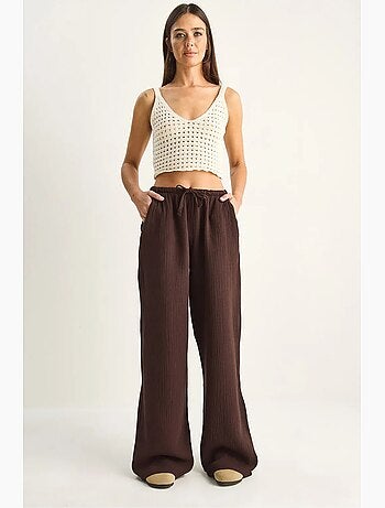 Pantalones de crepé de algodón de pernera ancha lucci