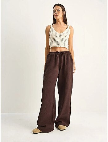 Pantalones de crepé de algodón de pernera ancha lucci