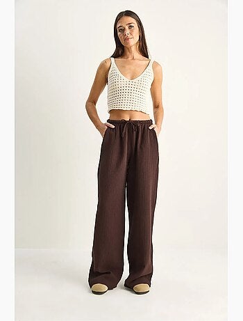 Pantalones de crepé de algodón de pernera ancha lucci