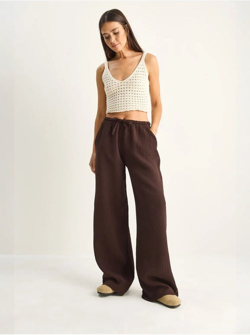 Pantalones de crepé de algodón de pernera ancha lucci - Kiabi Pantalones de crepé de algodón de pernera ancha lucci - Kiabi