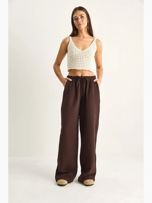 Pantalones de crepé de algodón de pernera ancha lucci - Kiabi Pantalones de crepé de algodón de pernera ancha lucci - Kiabi
