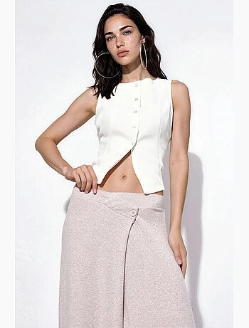 Pantalones de crepé de cintura alta y pernera ancha busem