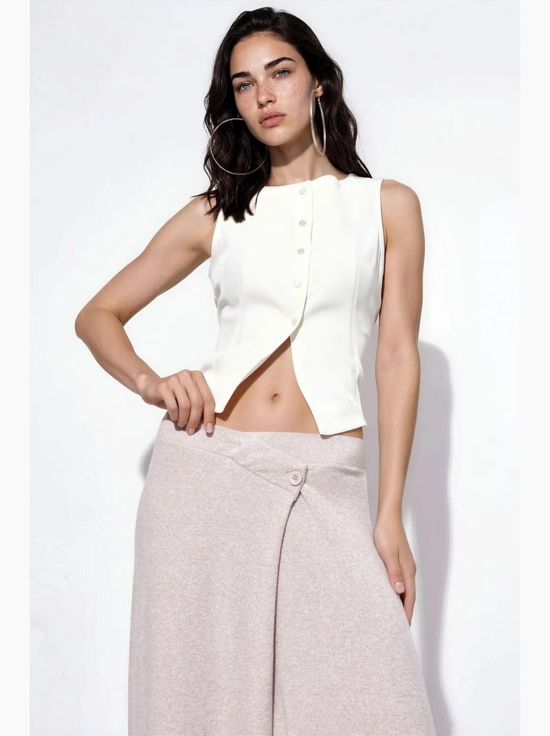 Pantalones de crepé de cintura alta y pernera ancha busem Beige arcilla - Kiabi