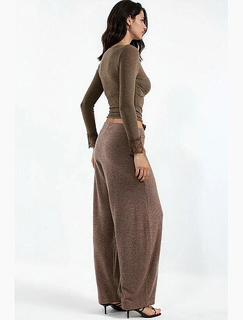 Pantalones de crepé de cintura alta y pernera ancha busem