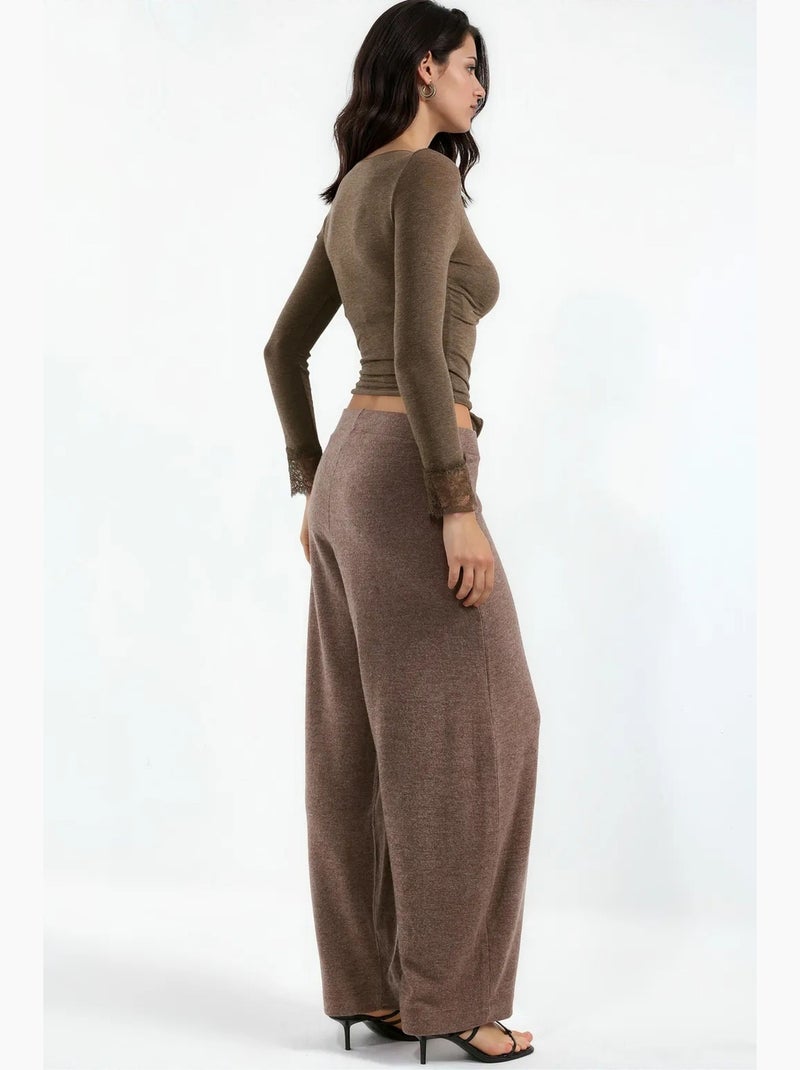Pantalones de crepé de cintura alta y pernera ancha busem Malva - Kiabi