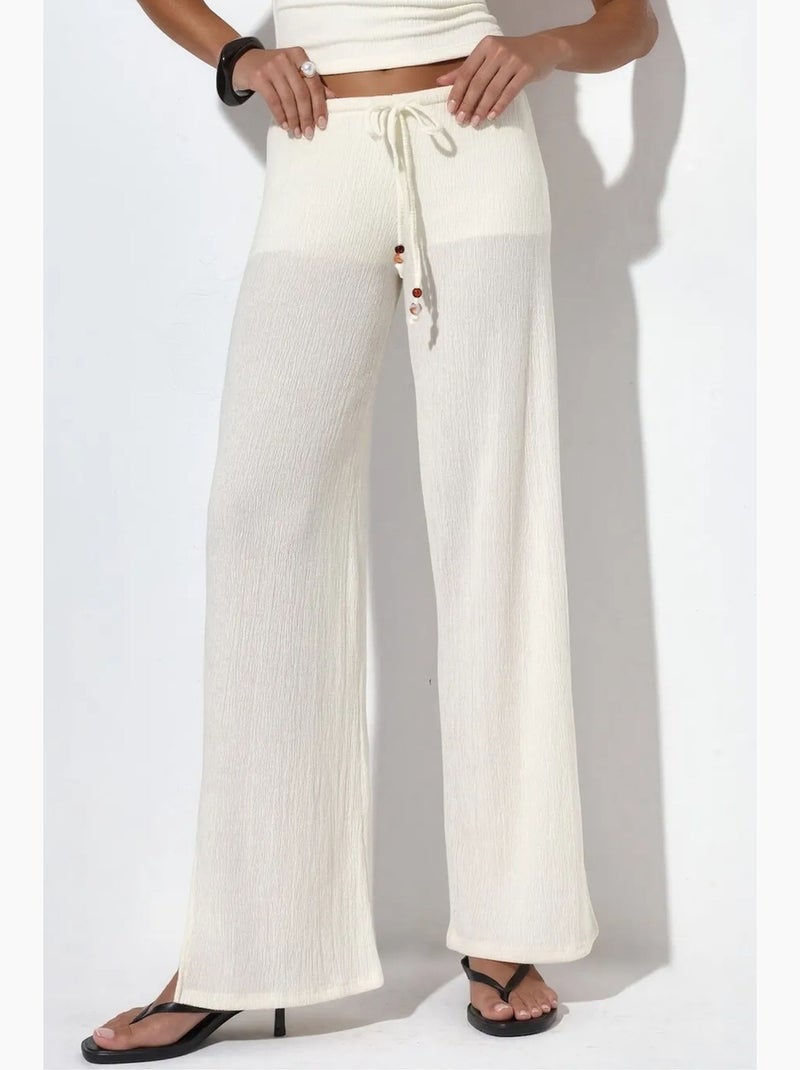 Pantalones de crepé de mujer de pierna recta busem Crema - Kiabi