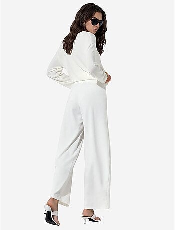 Pantalones de crepé de mujer de tiro alto y pernera ancha busem