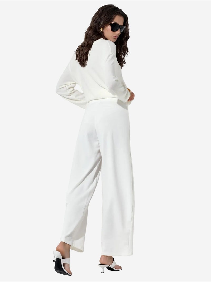 Pantalones de crepé de mujer de tiro alto y pernera ancha busem Blanco roto - Kiabi