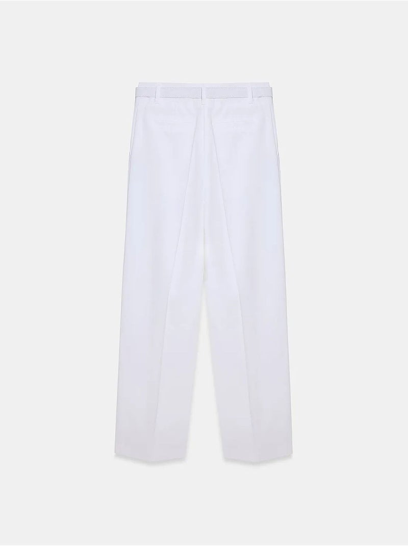 Pantalones de crepé de pernera ancha con cinturón dilvin Blanco - Kiabi