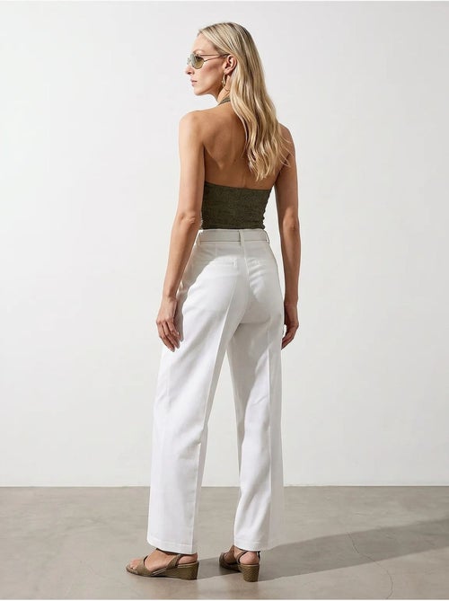 Pantalones de crepé de pernera ancha con cinturón dilvin - Kiabi