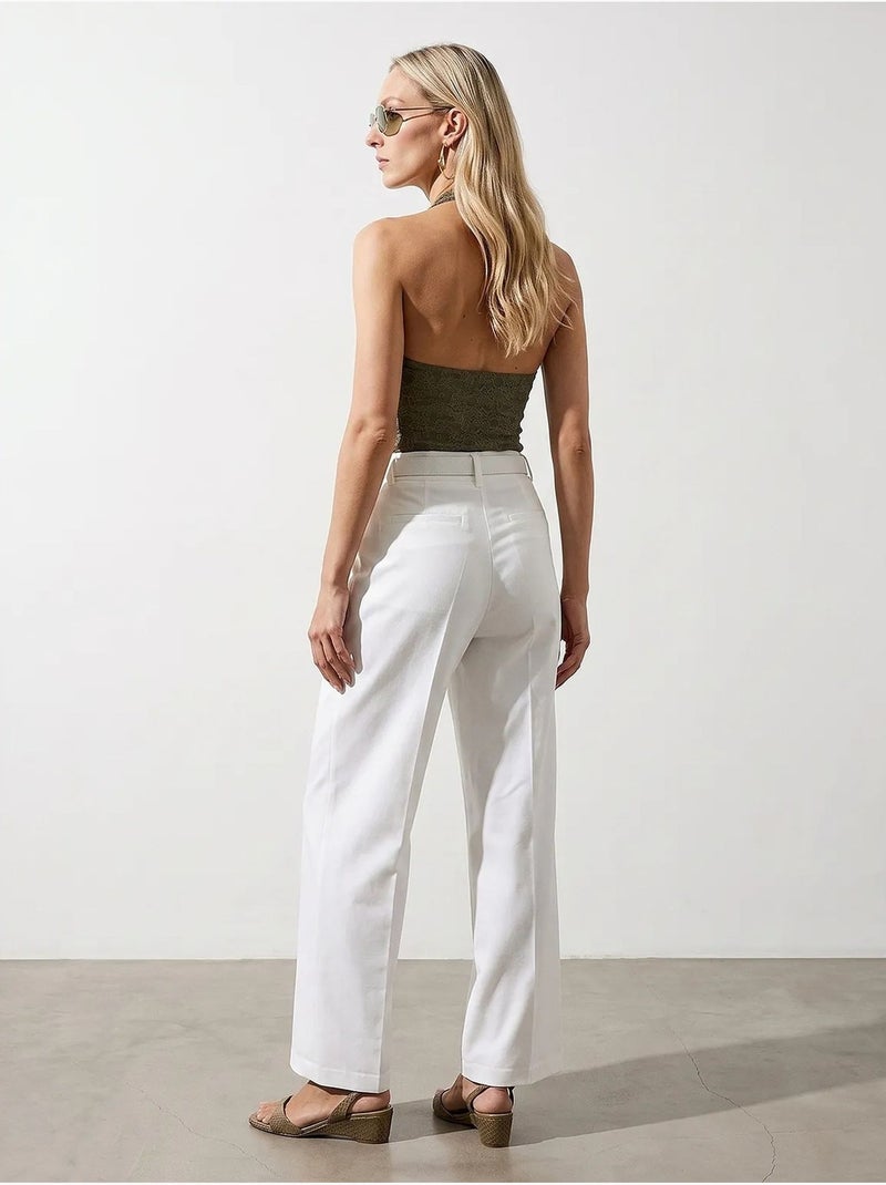 Pantalones de crepé de pernera ancha con cinturón dilvin Blanco - Kiabi