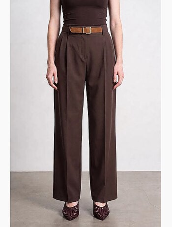 Pantalones de crepé de pernera ancha con cinturón dilvin