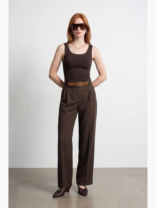 Pantalones de crepé de pernera ancha con cinturón dilvin - Kiabi