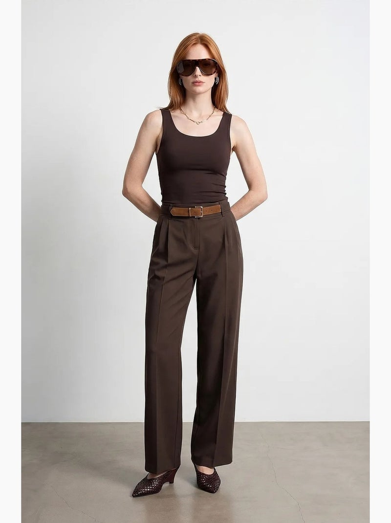Pantalones de crepé de pernera ancha con cinturón dilvin Marrón - Kiabi