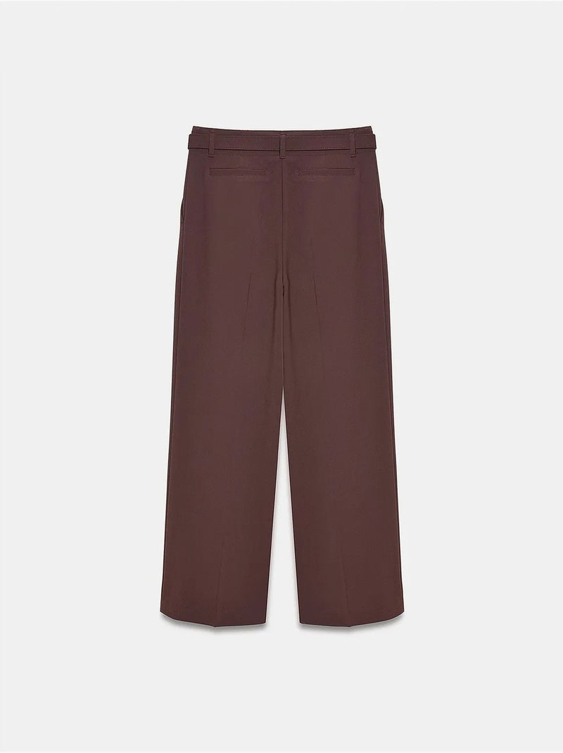 Pantalones de crepé de pernera ancha con cinturón dilvin Marrón - Kiabi