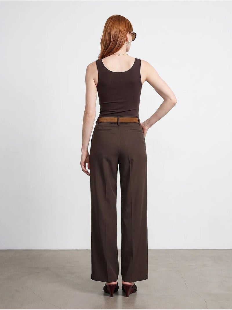 Pantalones de crepé de pernera ancha con cinturón dilvin Marrón - Kiabi
