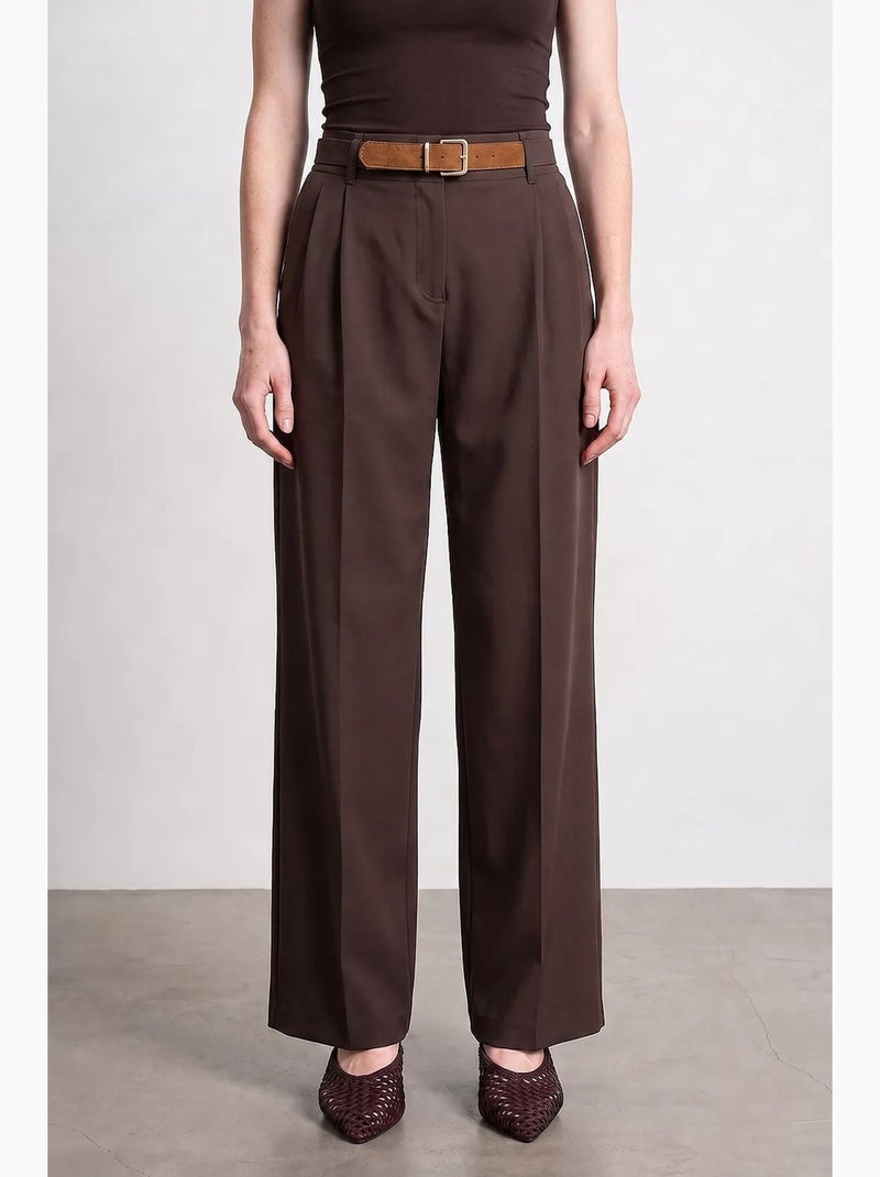 Pantalones de crepé de pernera ancha con cinturón dilvin Marrón - Kiabi
