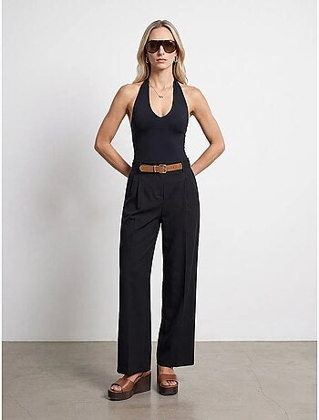 Pantalones de crepé de pernera ancha con cinturón dilvin