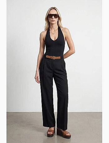 Pantalones de crepé de pernera ancha con cinturón dilvin