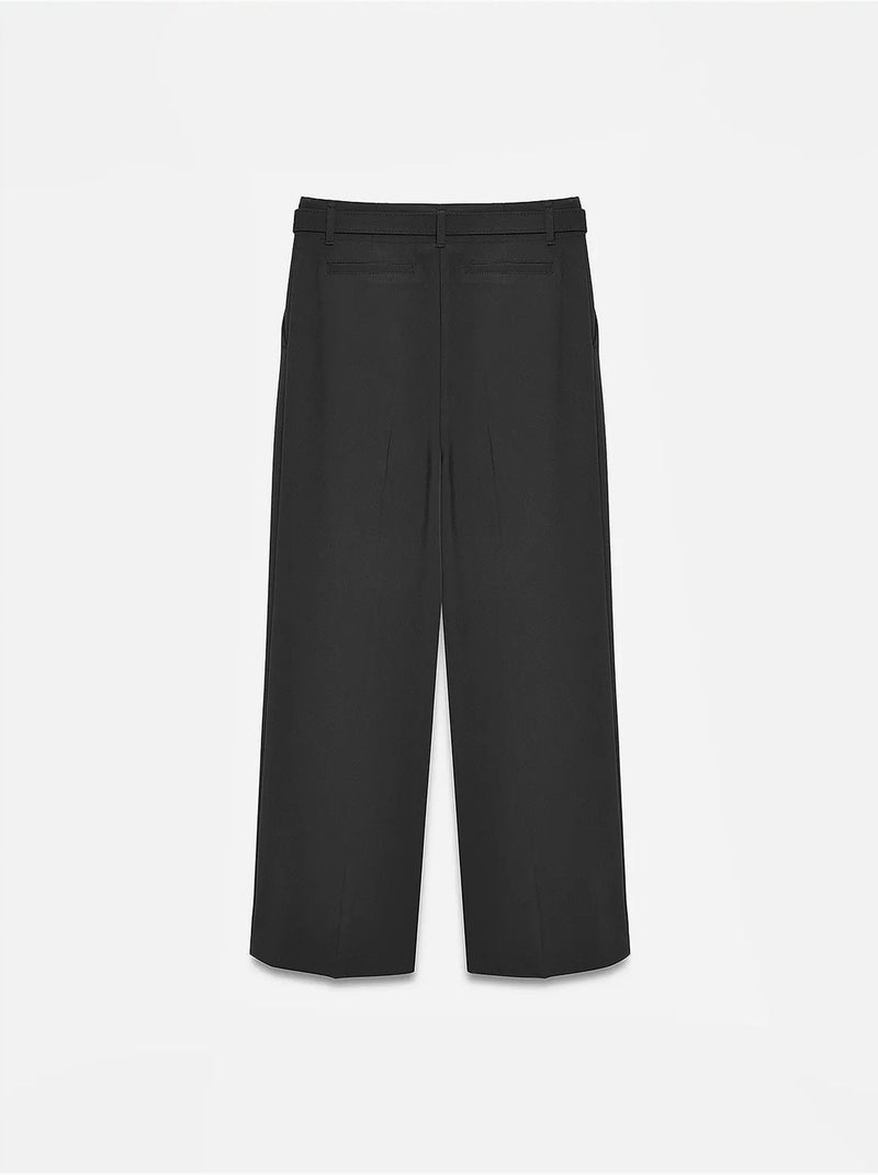 Pantalones de crepé de pernera ancha con cinturón dilvin Negro - Kiabi