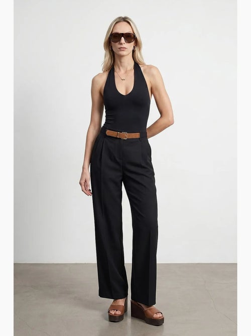 Pantalones de crepé de pernera ancha con cinturón dilvin - Kiabi