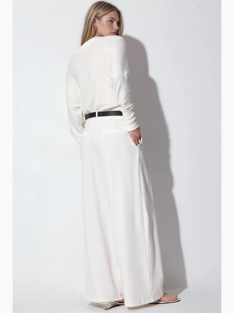 Pantalones de crepé de pernera ancha y cintura alta con cinturón busem Blanco roto - Kiabi