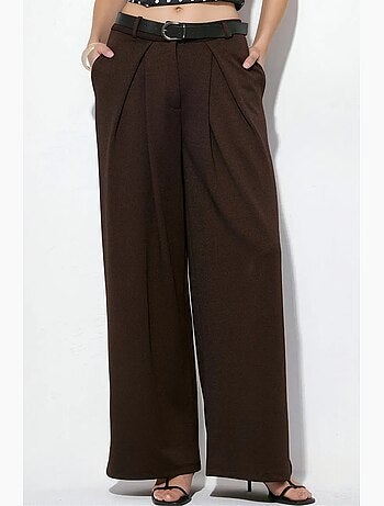 Pantalones de crepé de pernera ancha y cintura alta con cinturón busem