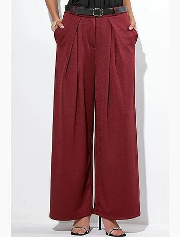 Pantalones de crepé de pernera ancha y cintura alta con cinturón busem