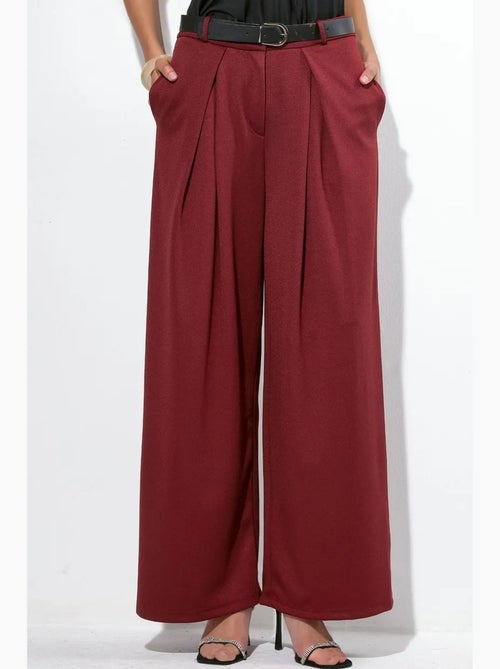 Pantalones de crepé de pernera ancha y cintura alta con cinturón busem - Kiabi Pantalones de crepé de pernera ancha y cintura alta con cinturón busem - Kiabi