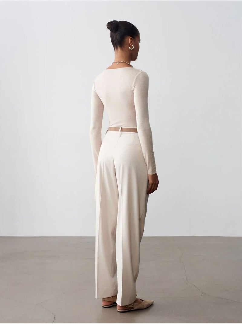 Pantalones de crepé de pernera recta con cinturón dilvin Crema - Kiabi