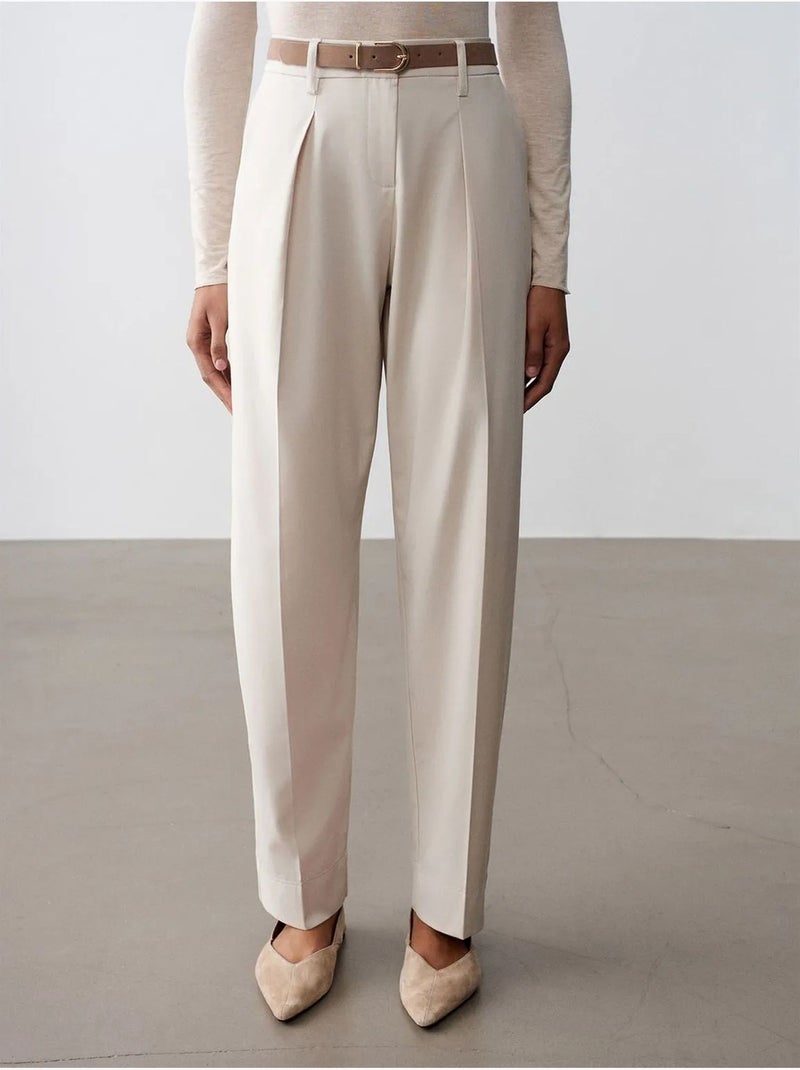 Pantalones de crepé de pernera recta con cinturón dilvin Crema - Kiabi