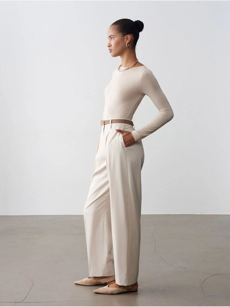 Pantalones de crepé de pernera recta con cinturón dilvin Crema - Kiabi
