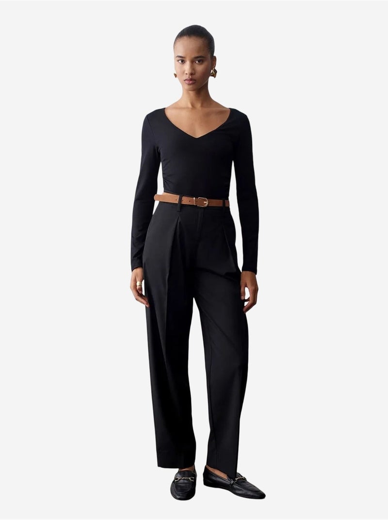 Pantalones de crepé de pernera recta con cinturón dilvin Negro - Kiabi