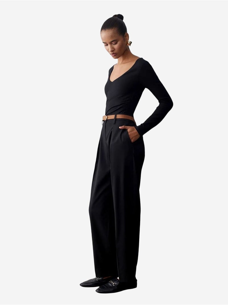 Pantalones de crepé de pernera recta con cinturón dilvin Negro - Kiabi