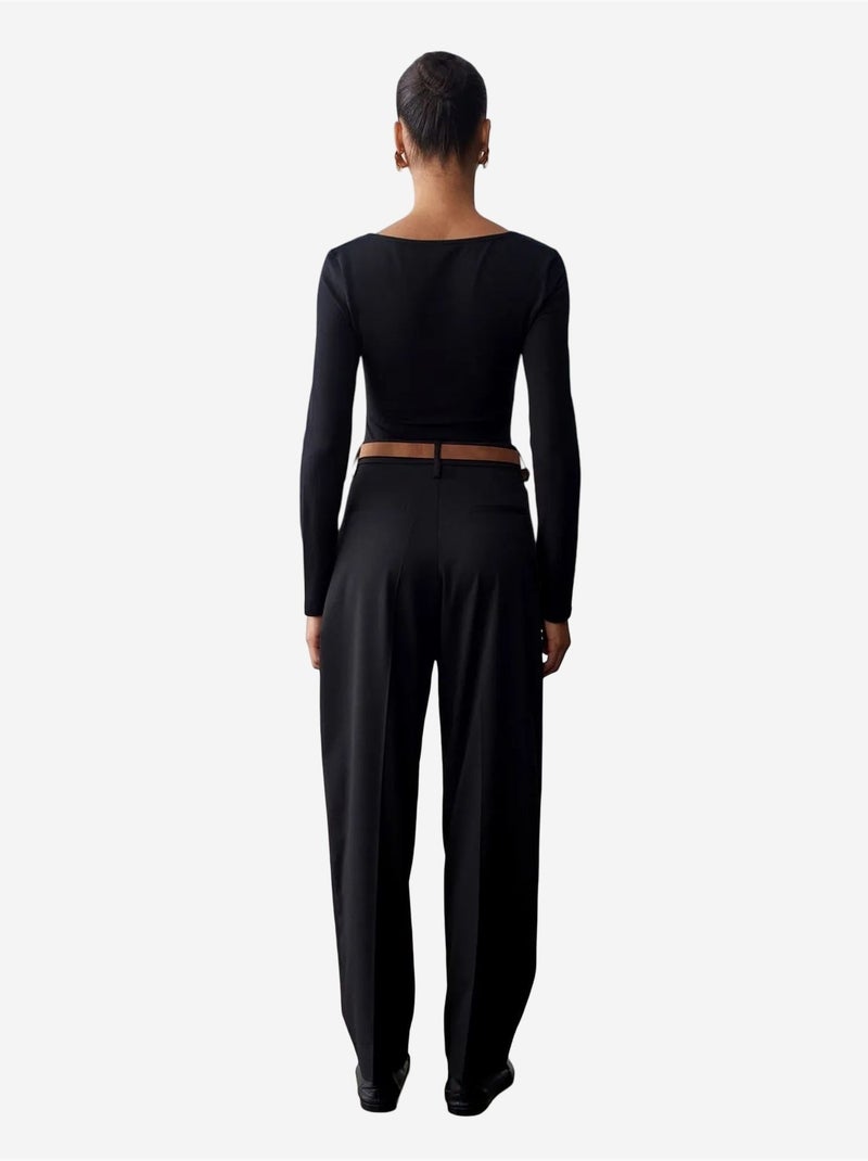 Pantalones de crepé de pernera recta con cinturón dilvin Negro - Kiabi