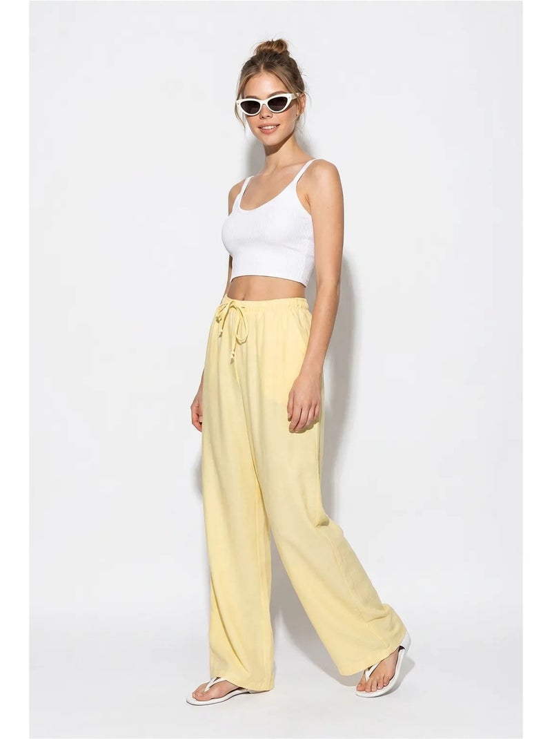 Pantalones de crepé de pierna ancha para mujer lucci Amarillo limón - Kiabi