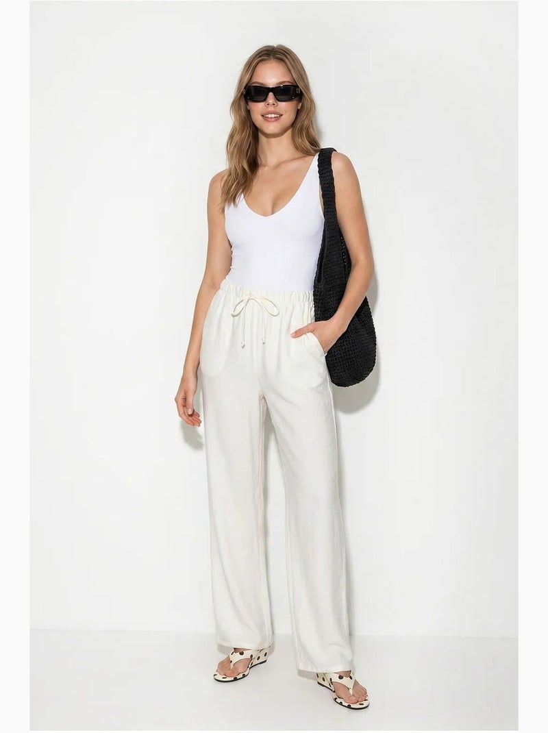 Pantalones de crepé de pierna ancha para mujer lucci Blanco roto - Kiabi