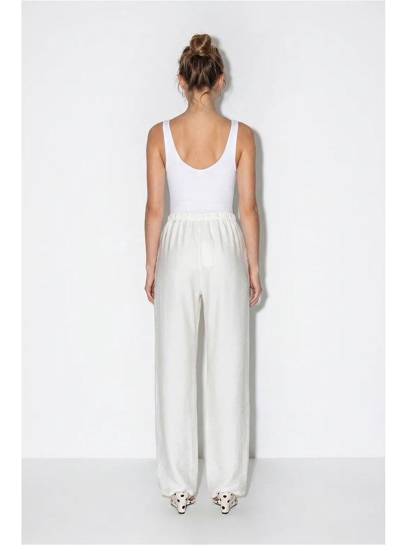 Pantalones de crepé de pierna ancha para mujer lucci Blanco roto - Kiabi
