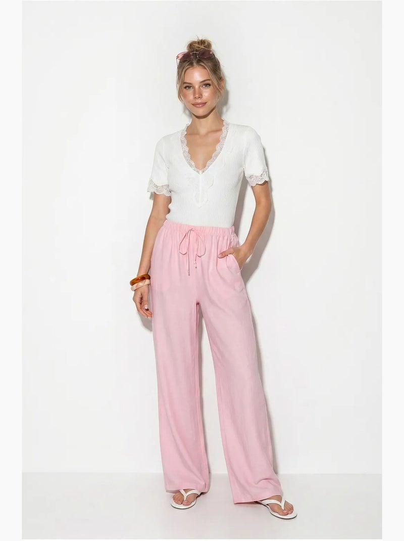 Pantalones de crepé de pierna ancha para mujer lucci Rosa - Kiabi